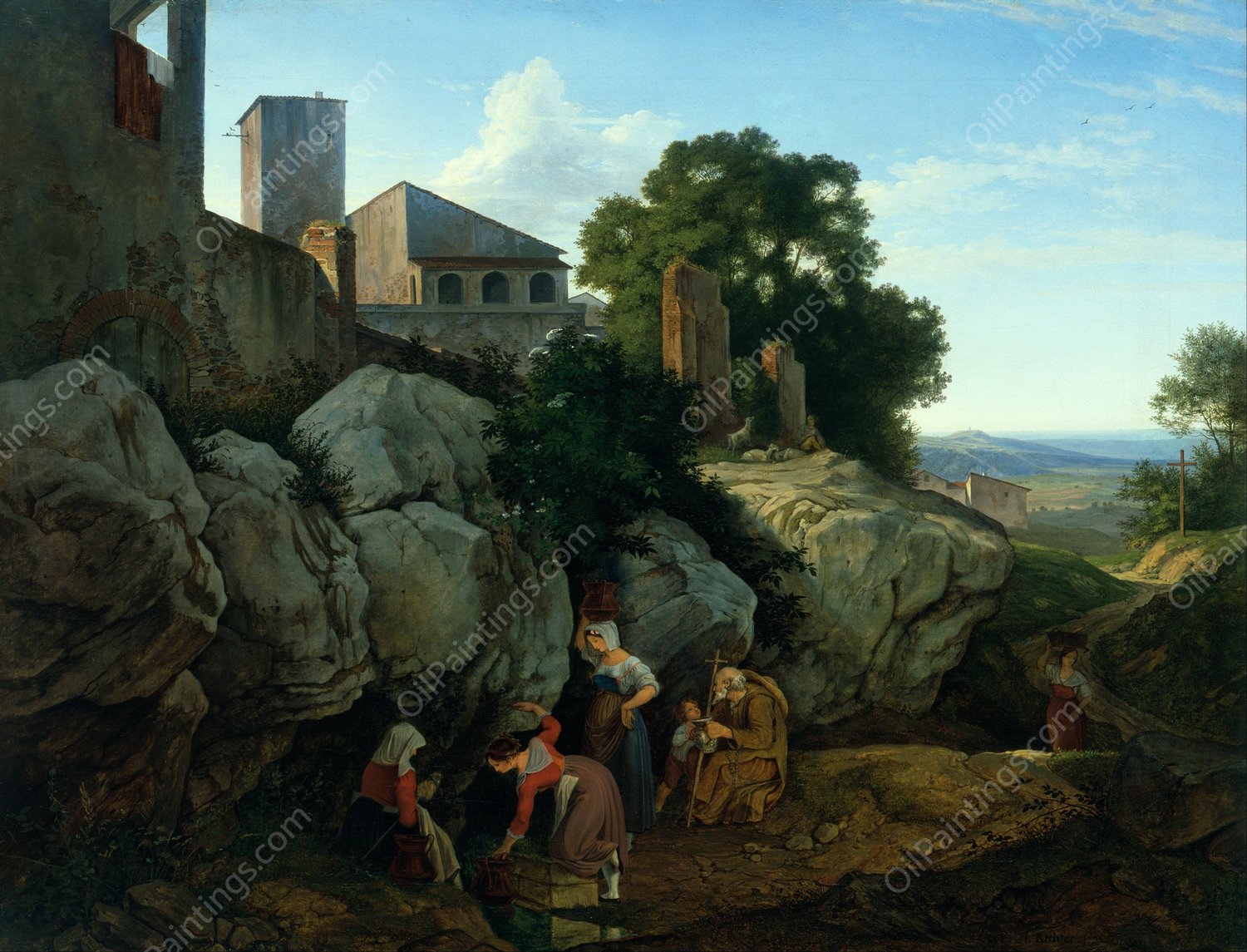 Ariccia  by Adrian Ludwig Richter - Hand-Painted Oil Painting Reproduction