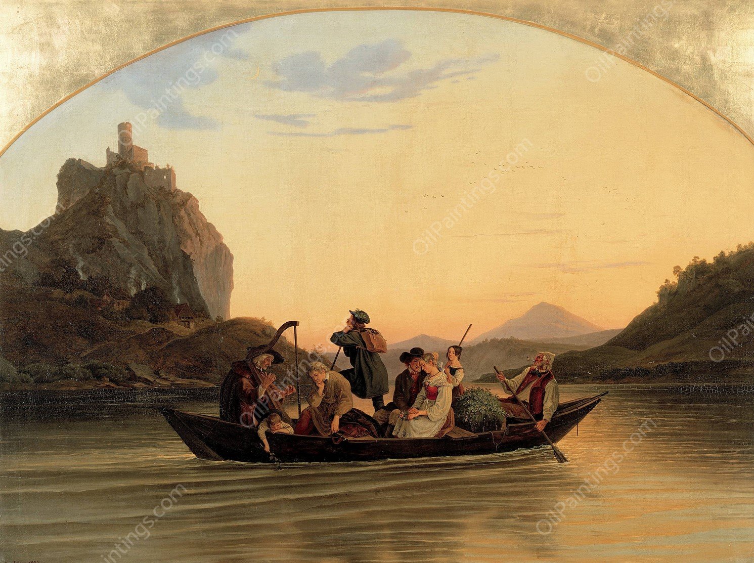 Crossing at Schreckenstein by Adrian Ludwig Richter - Hand-Painted Oil Painting Reproduction