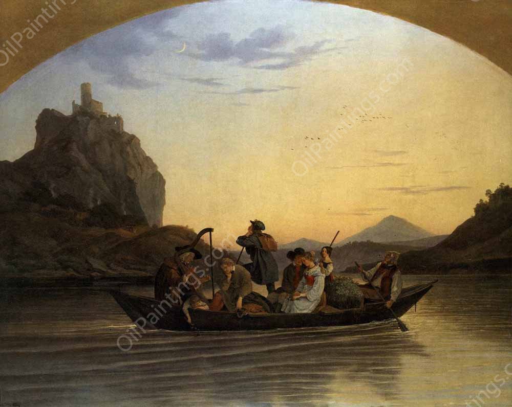 Crossing the Elbe at Aussig by Adrian Ludwig Richter - Hand-Painted Oil Painting Reproduction