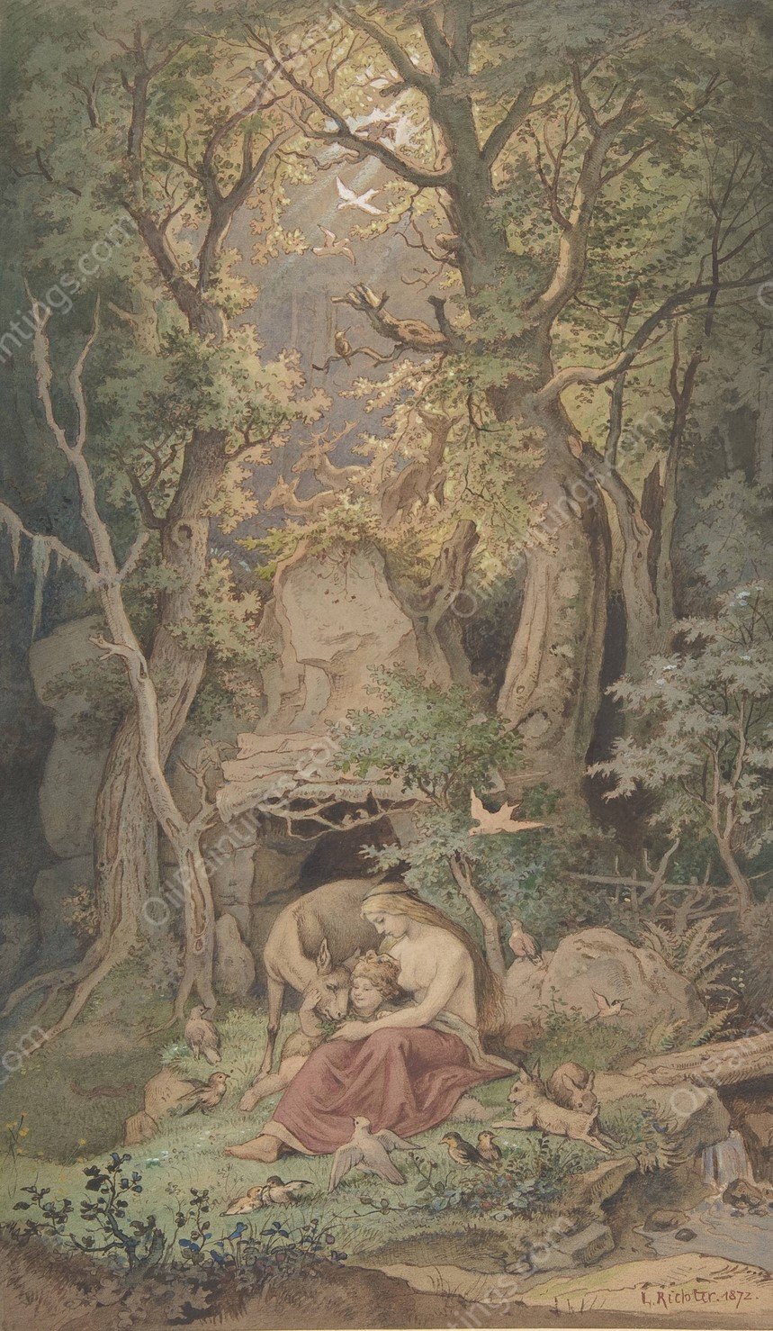 Genoveva  by Adrian Ludwig Richter - Hand-Painted Oil Painting Reproduction