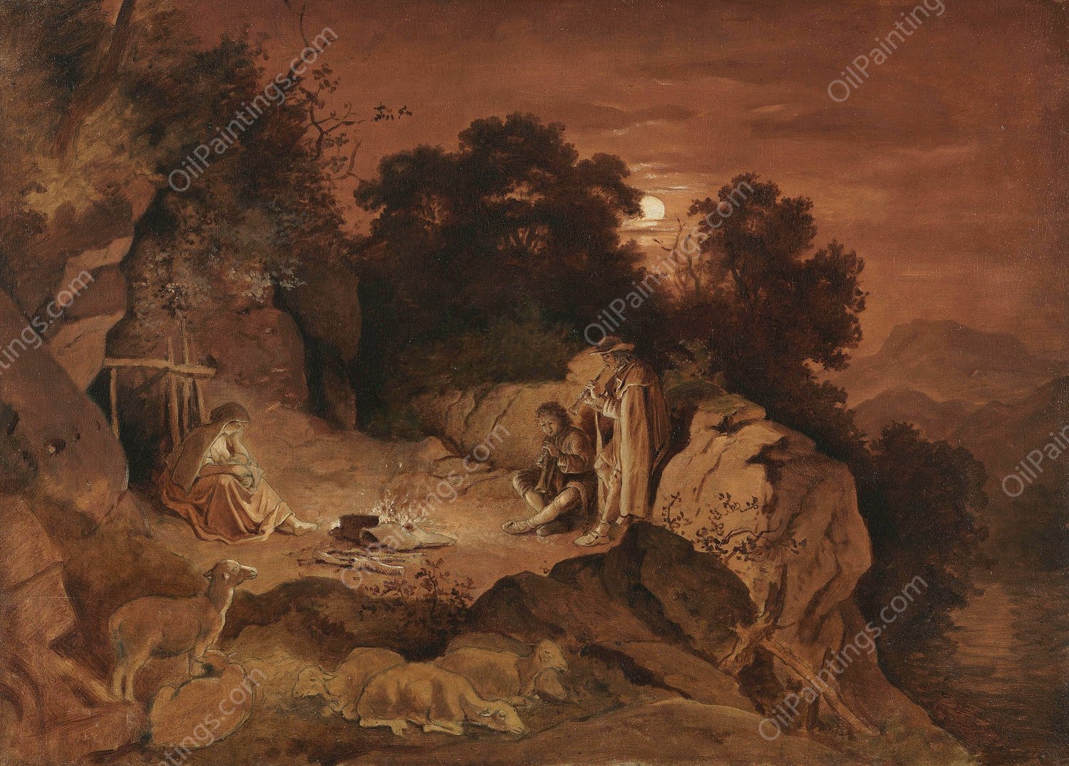 Hirten am Feuer  by Adrian Ludwig Richter - Hand-Painted Oil Painting Reproduction