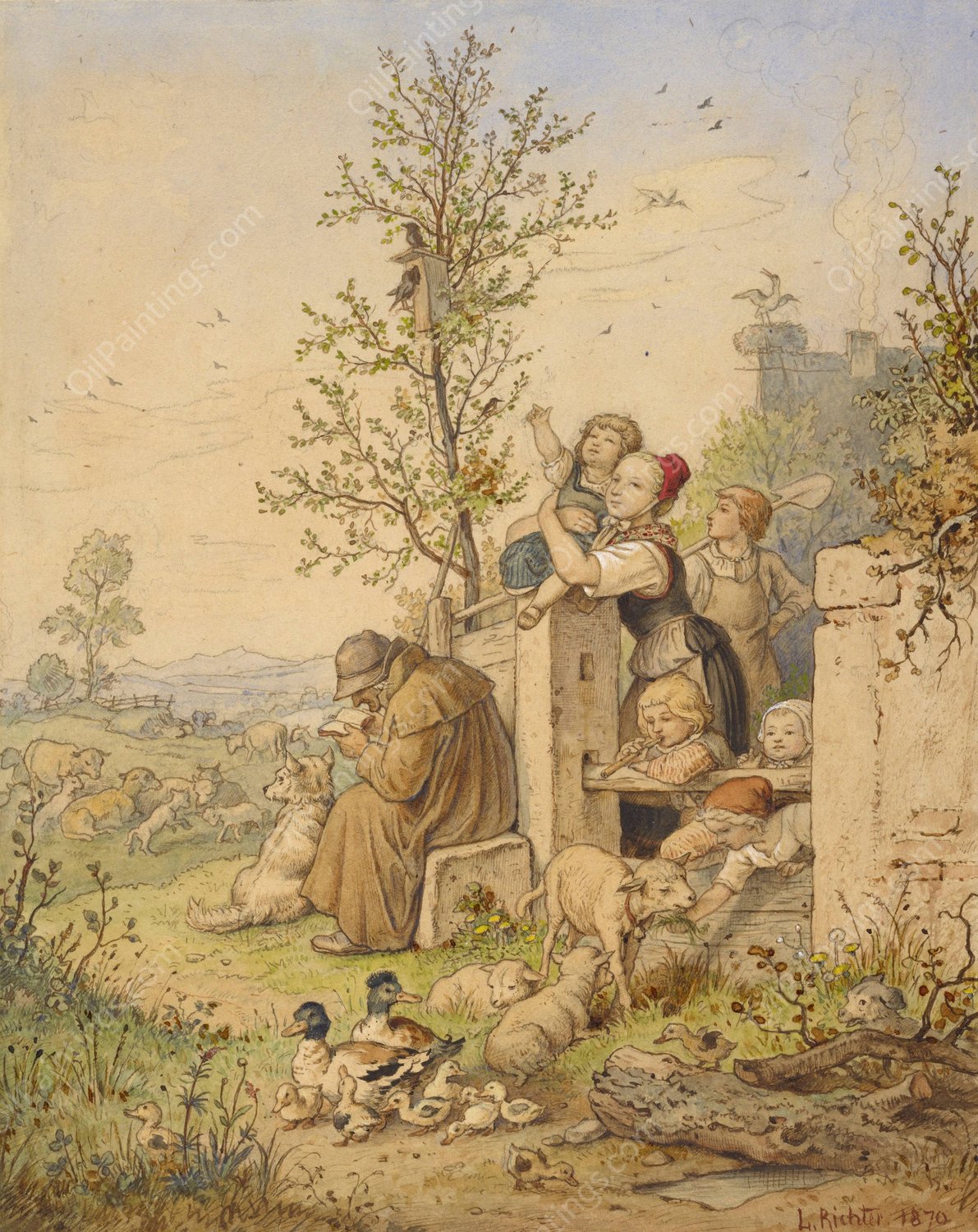 Spring Has Arrived  by Adrian Ludwig Richter - Hand-Painted Oil Painting Reproduction