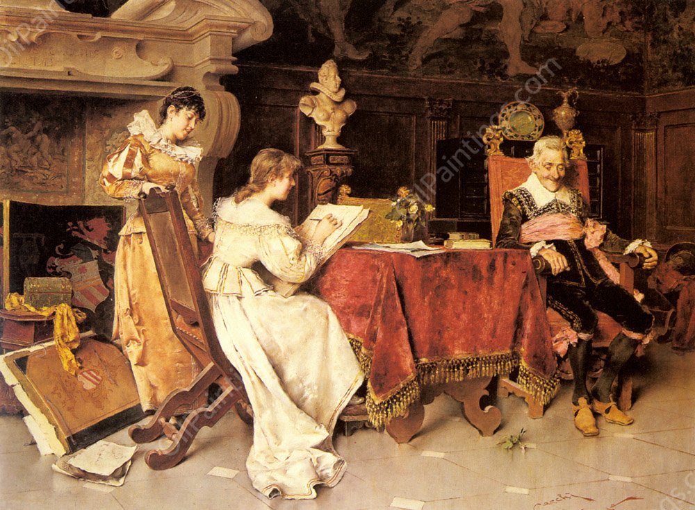 The Art Lesson by Adriano Cecchi - Hand-Painted Oil Painting Reproduction