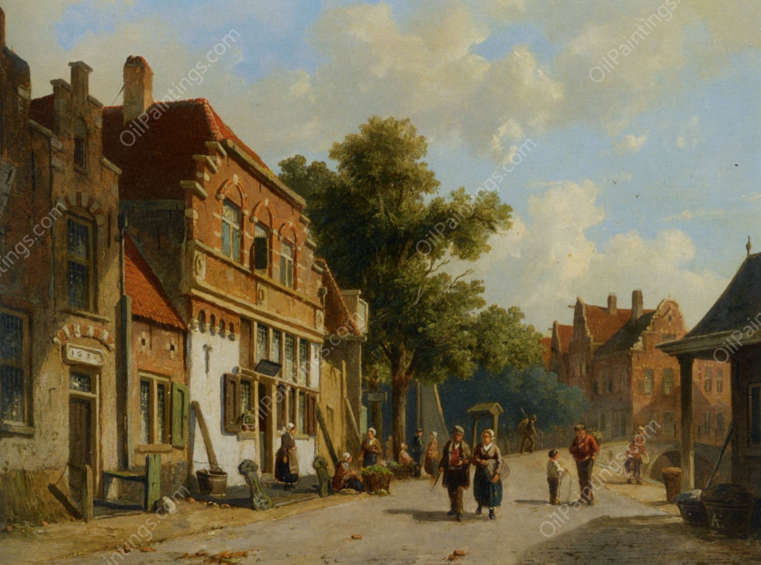 A Village Street by Adrianus Eversen - Hand-Painted Oil Painting Reproduction