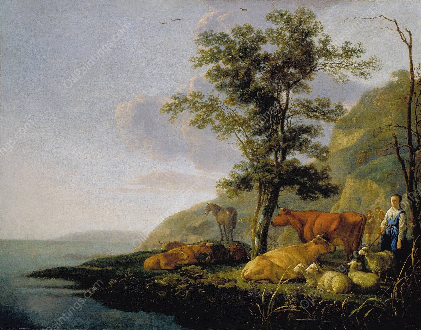 Cattle near a River by Aelbert Cuyp - Hand-Painted Oil Painting Reproduction