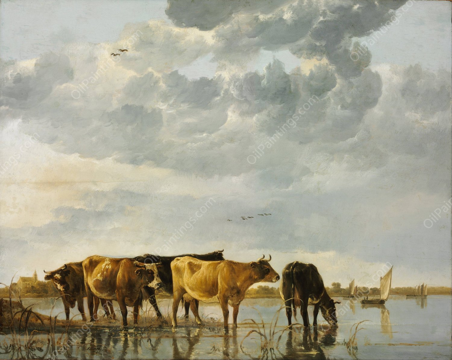 Cows in a River by Aelbert Cuyp - Hand-Painted Oil Painting Reproduction