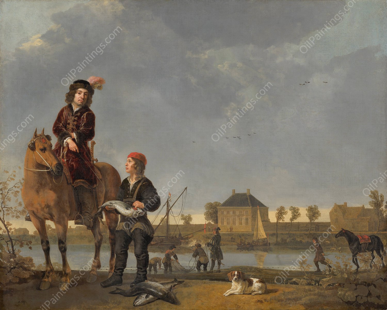 Equestrian Portrait of Pieter de Roovere  by Aelbert Cuyp - Hand-Painted Oil Painting Reproduction