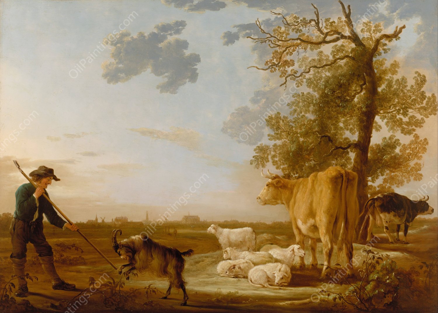 Landscape with cattle by Aelbert Cuyp - Hand-Painted Oil Painting Reproduction