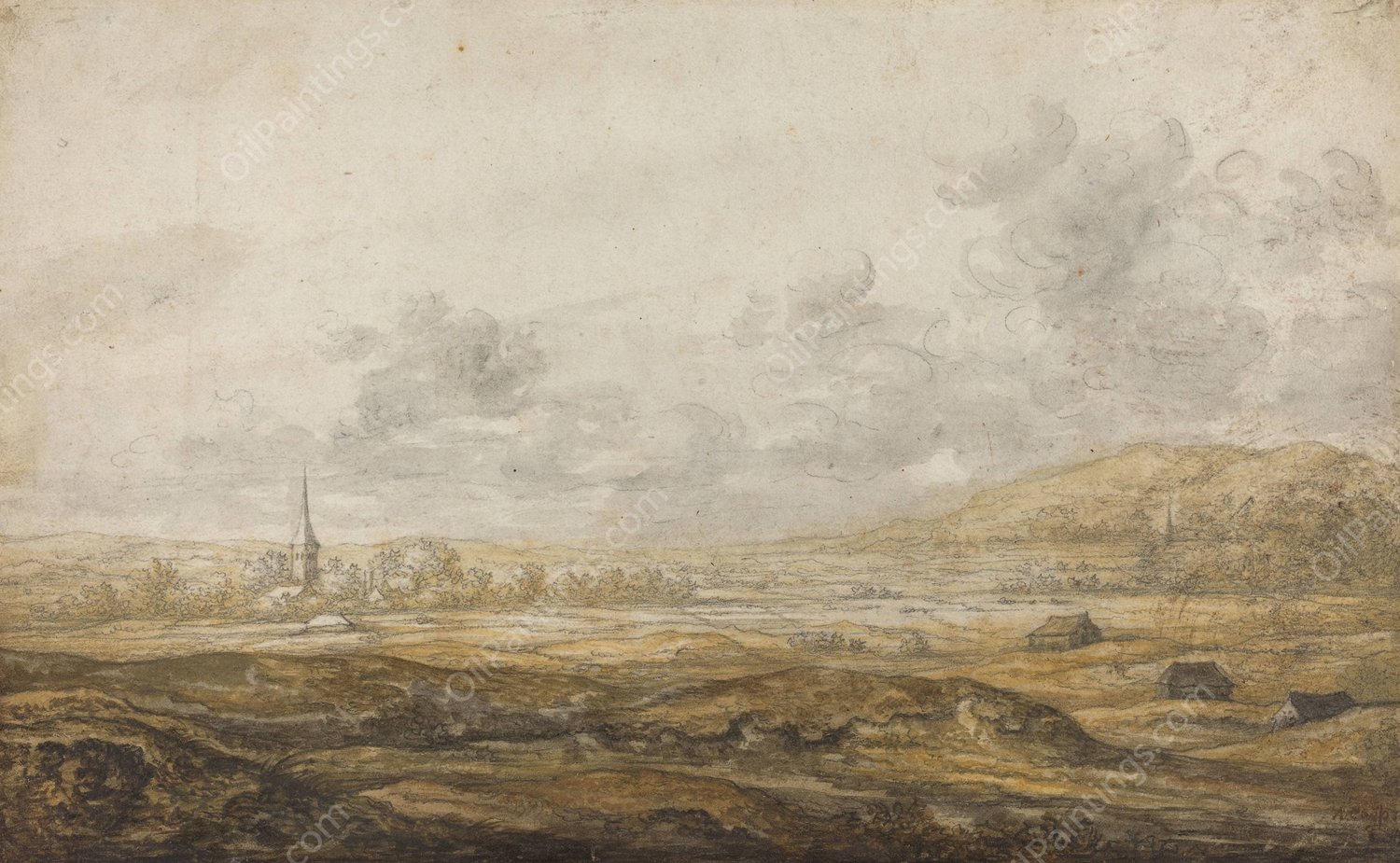 Panoramic Landscape along the Rhine  by Aelbert Cuyp - Hand-Painted Oil Painting Reproduction