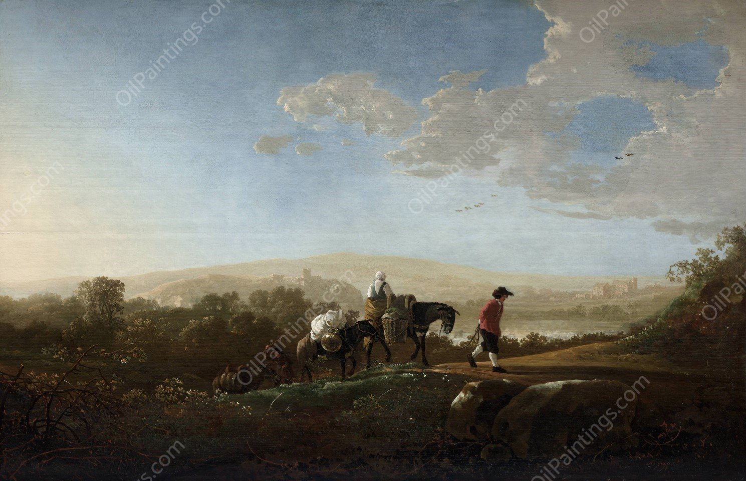 Travelers in Hilly Countryside  by Aelbert Cuyp - Hand-Painted Oil Painting Reproduction