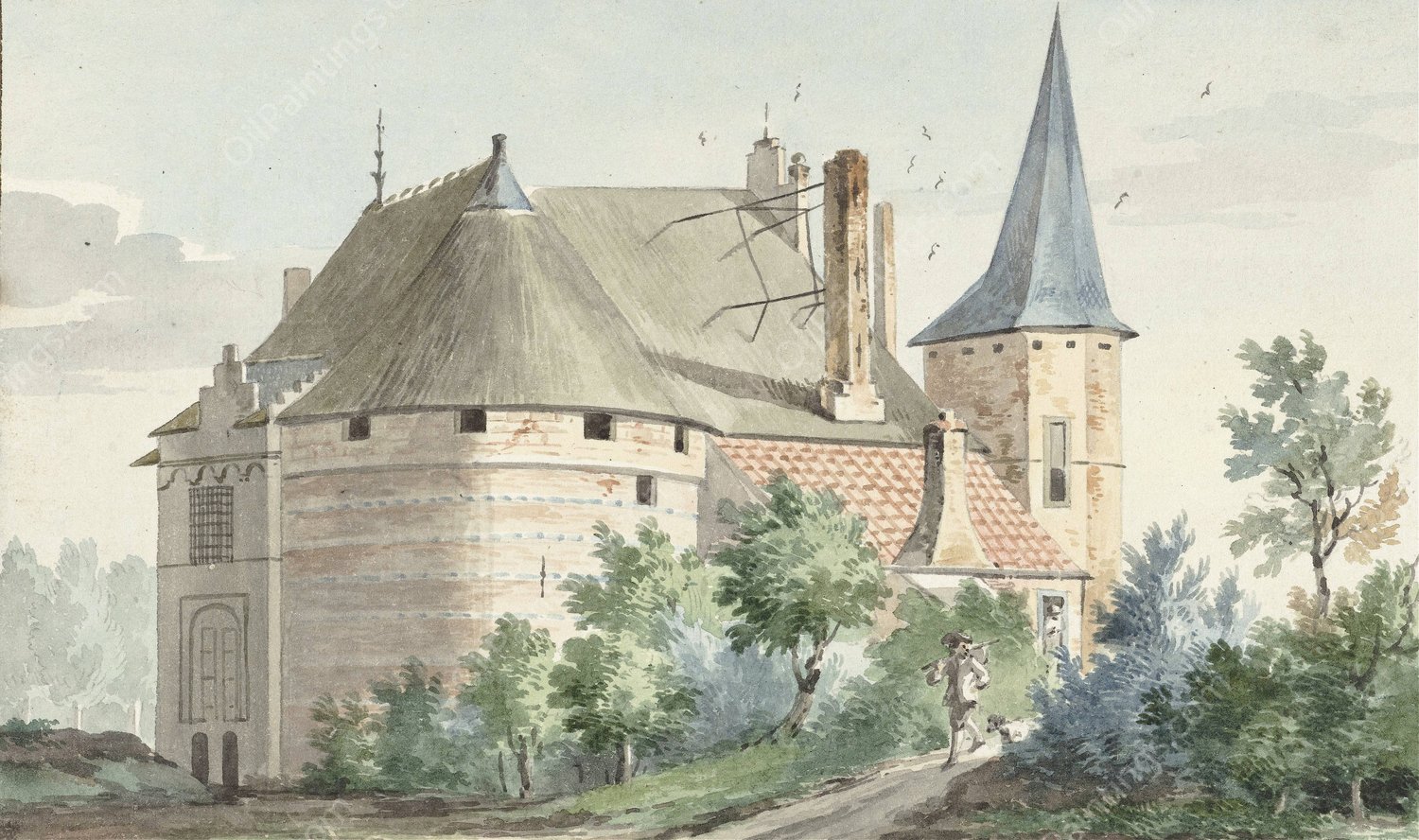 Het kasteel te Wouw  by Aert Schouman - Hand-Painted Oil Painting Reproduction