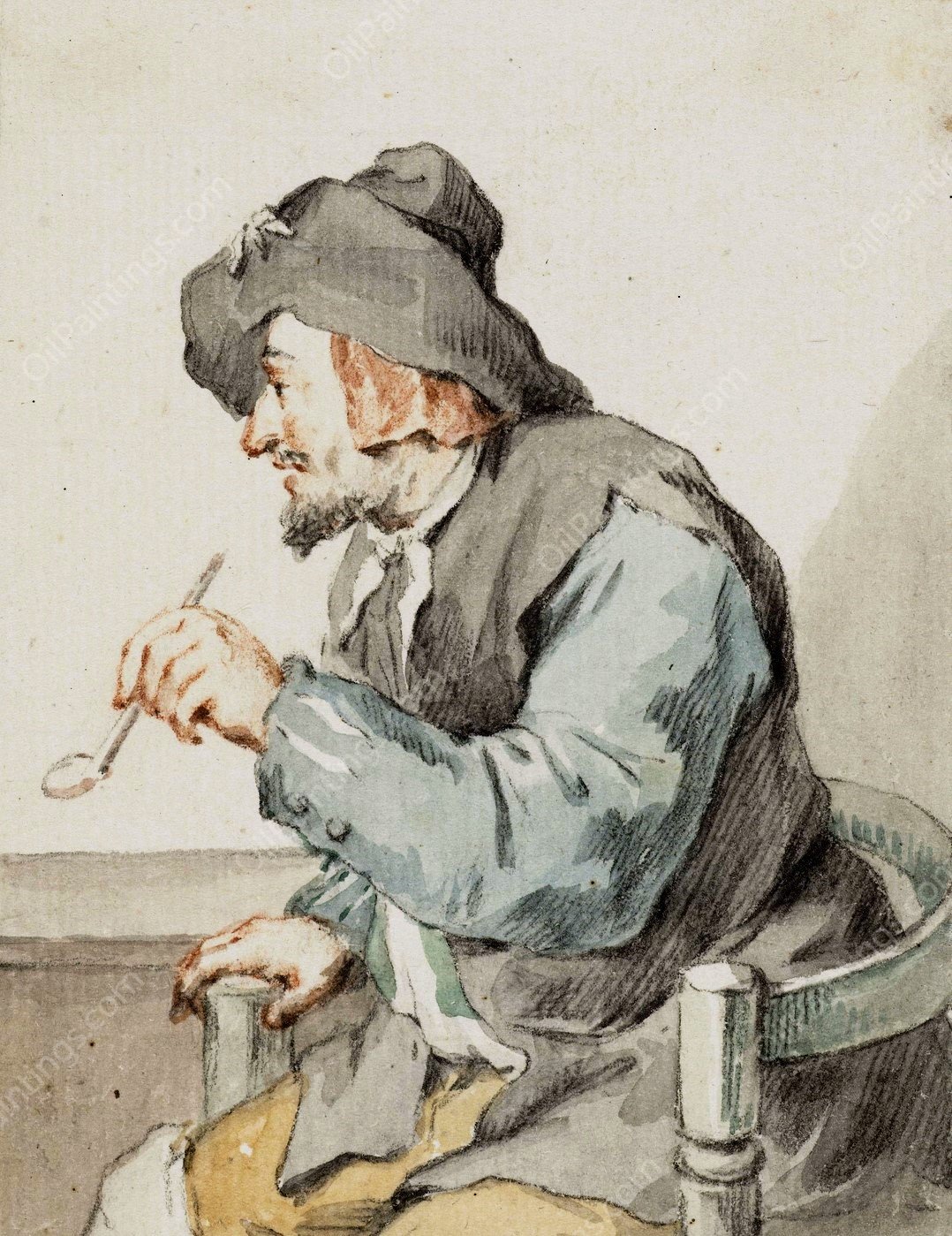 Pijprokende man in een armstoel, naar links  by Aert Schouman - Hand-Painted Oil Painting Reproduction