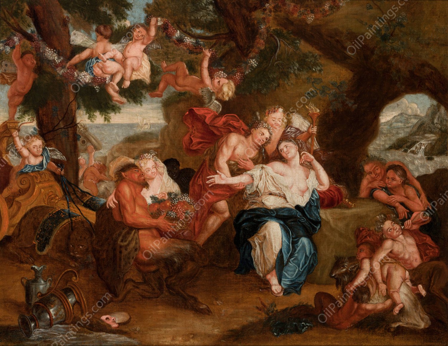 Bacchus and Ariadne on the Island of Naxos  by After Antoine Coypel - Hand-Painted Oil Painting Reproduction