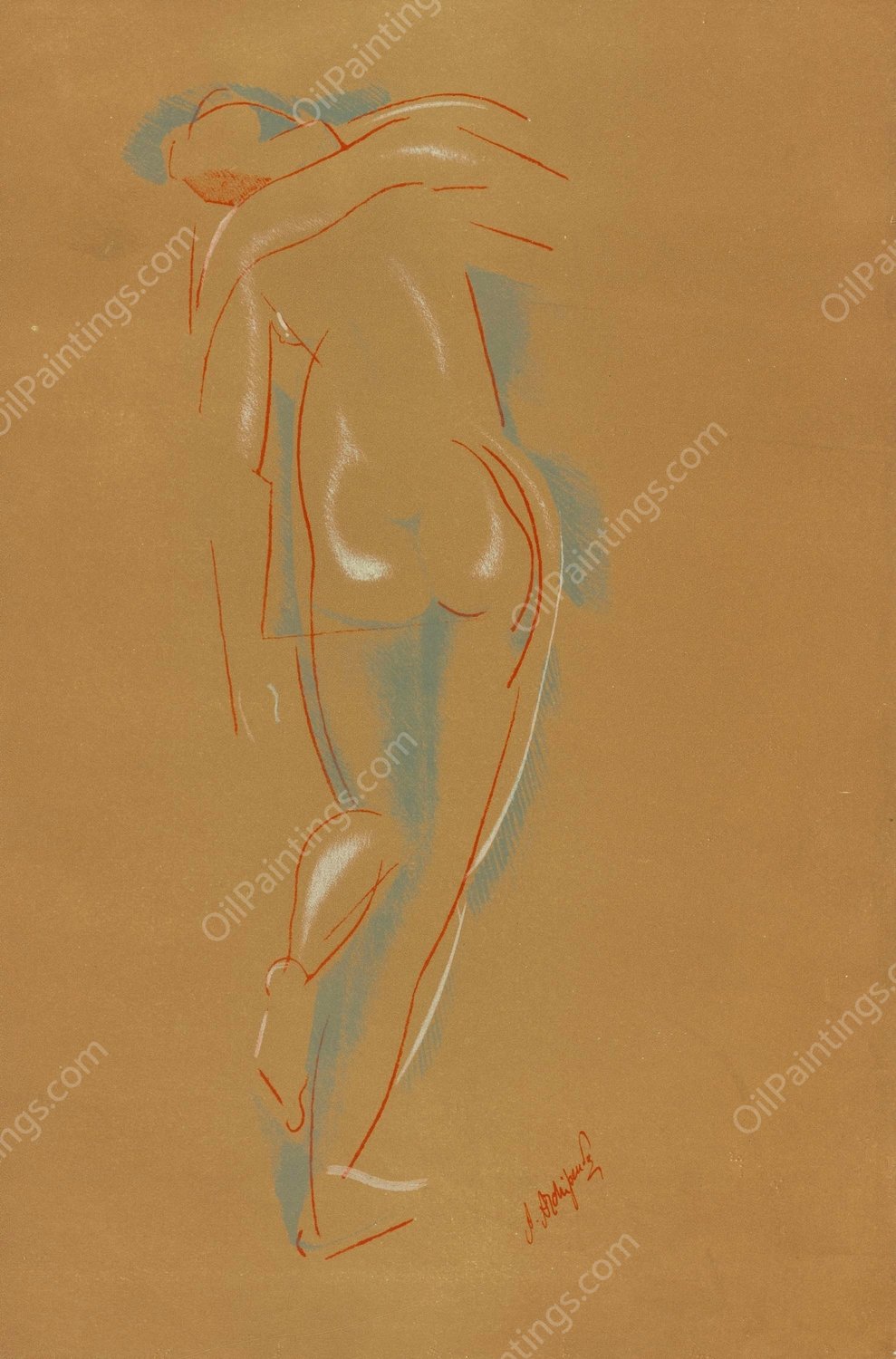 Abstract Nude  by After Auguste Rodin - Hand-Painted Oil Painting Reproduction