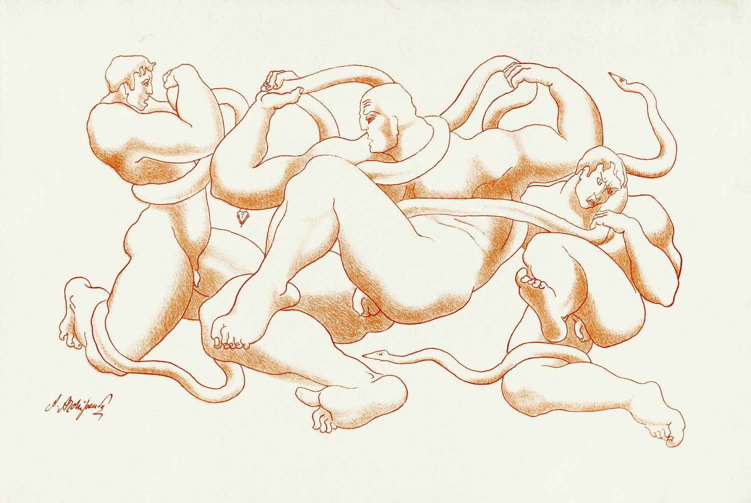 Abstract Nude  by After Auguste Rodin - Hand-Painted Oil Painting Reproduction