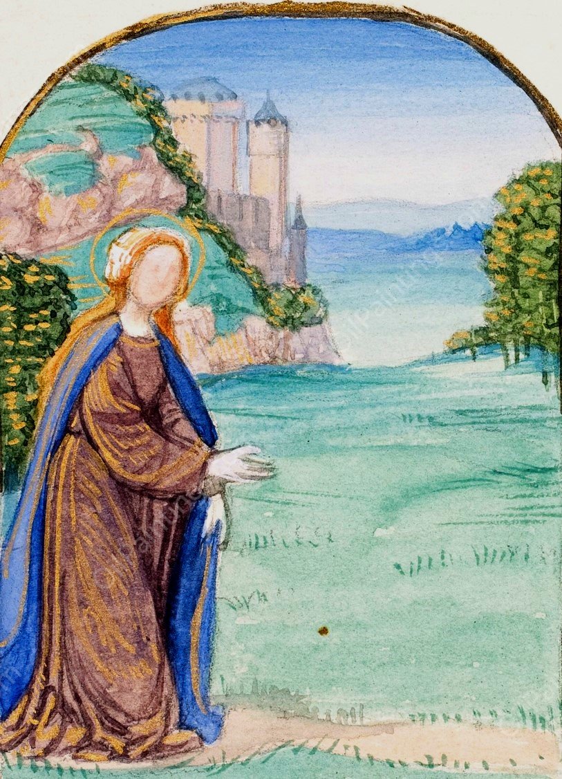 Hellig kvinde i landskab med borg i baggrunden  by Agnes Slott-Moller - Hand-Painted Oil Painting Reproduction