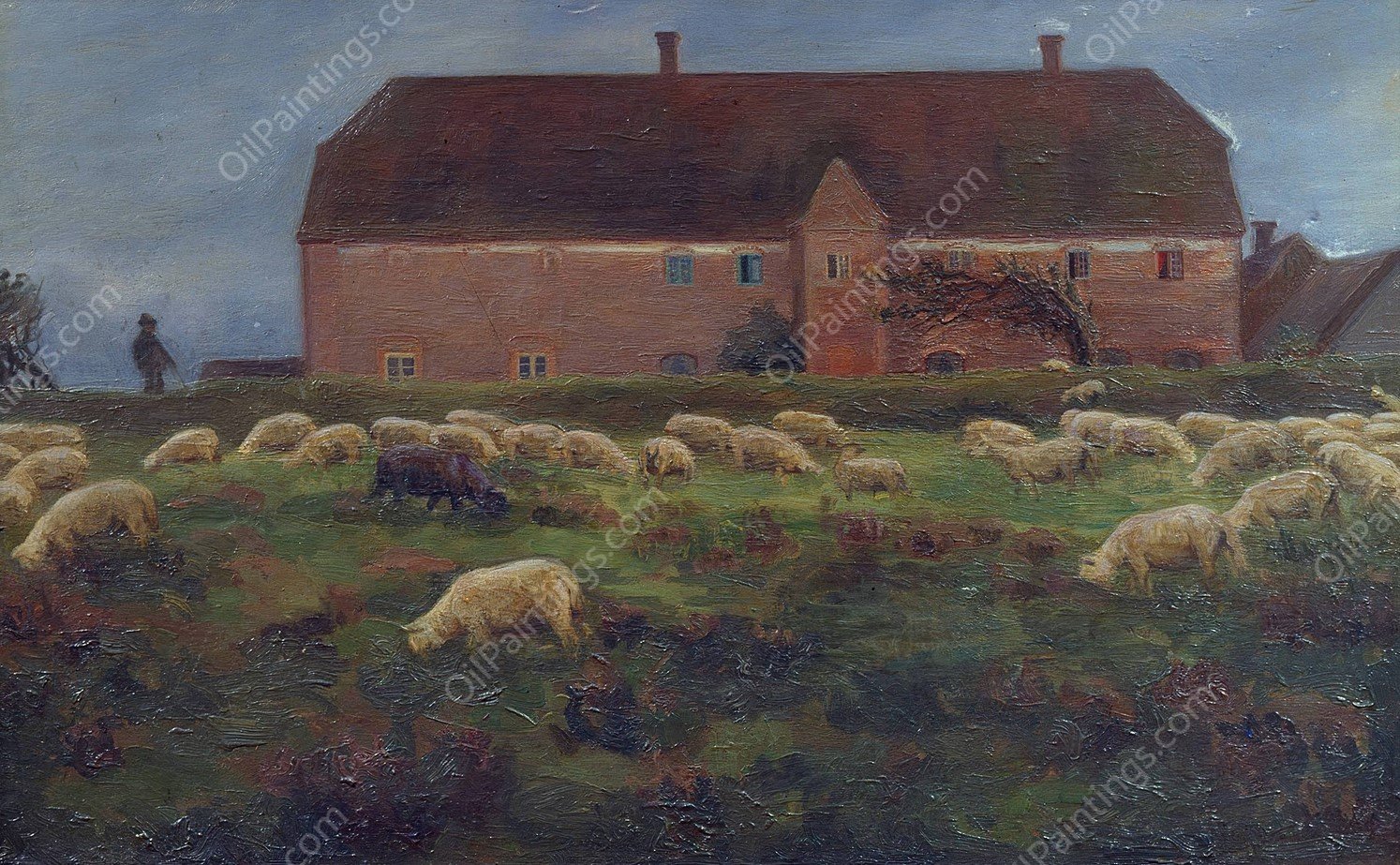 Herregarden Kaas i Salling-1895 by Agnes Slott-Moller - Hand-Painted Oil Painting Reproduction