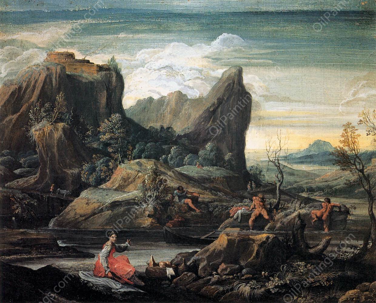 Landscape with Bathers by Agostino Carracci - Hand-Painted Oil Painting Reproduction