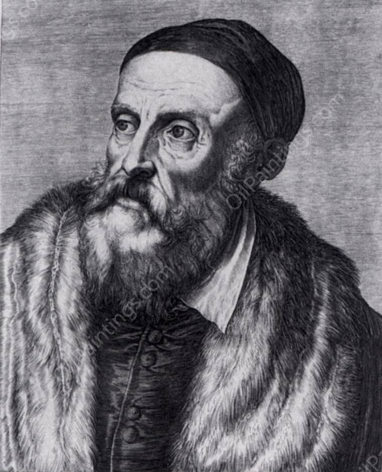 Titian by Agostino Carracci - Hand-Painted Oil Painting Reproduction