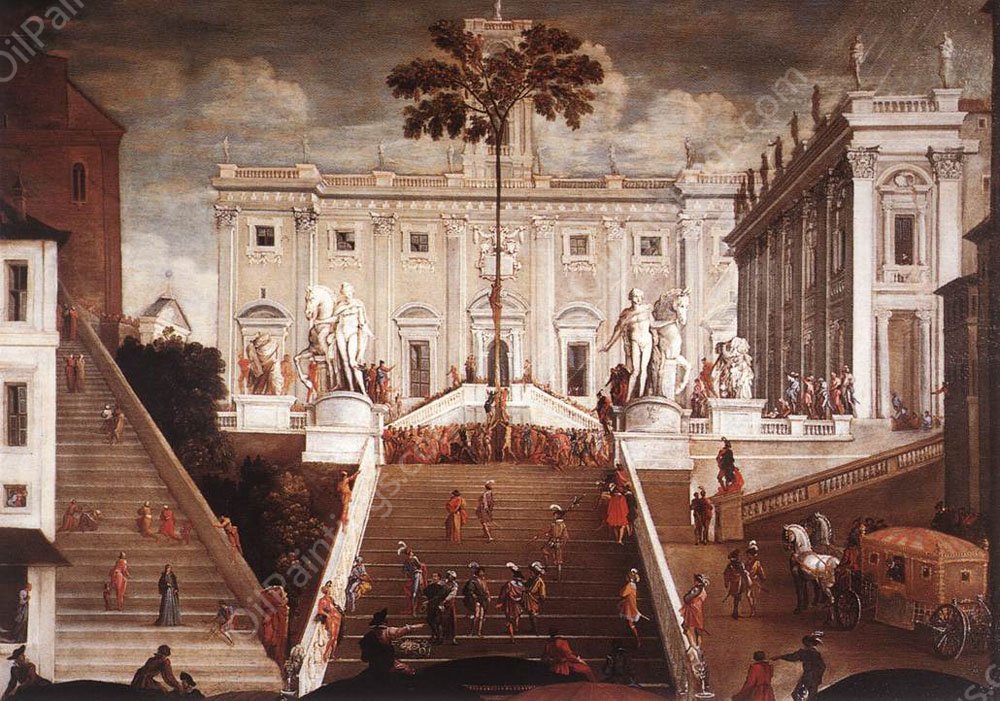 Competition on the Capitoline Hill by Agostino Tassi - Hand-Painted Oil Painting Reproduction