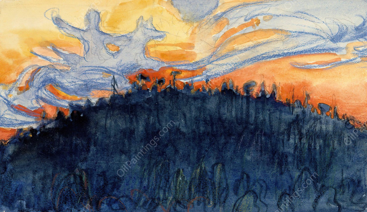 Impivaara from Far  by Akseli Gallen-Kallela - Hand-Painted Oil Painting Reproduction