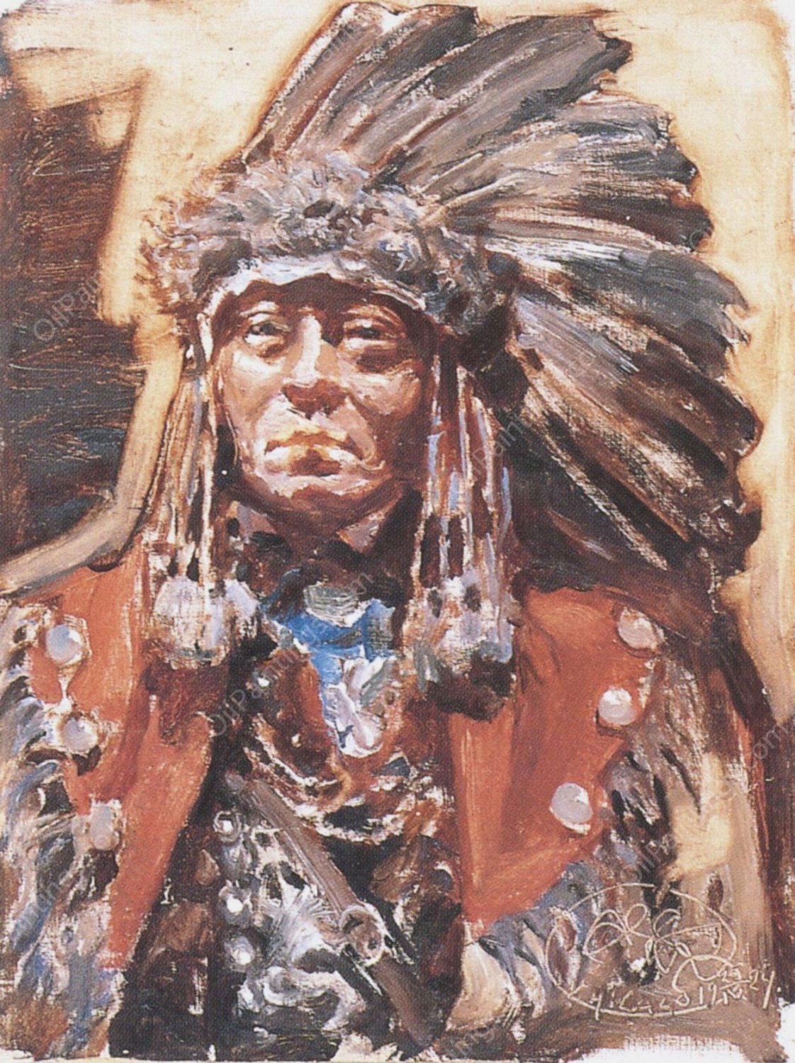 Indian Chief Clear Water by Akseli Gallen-Kallela - Hand-Painted Oil Painting Reproduction