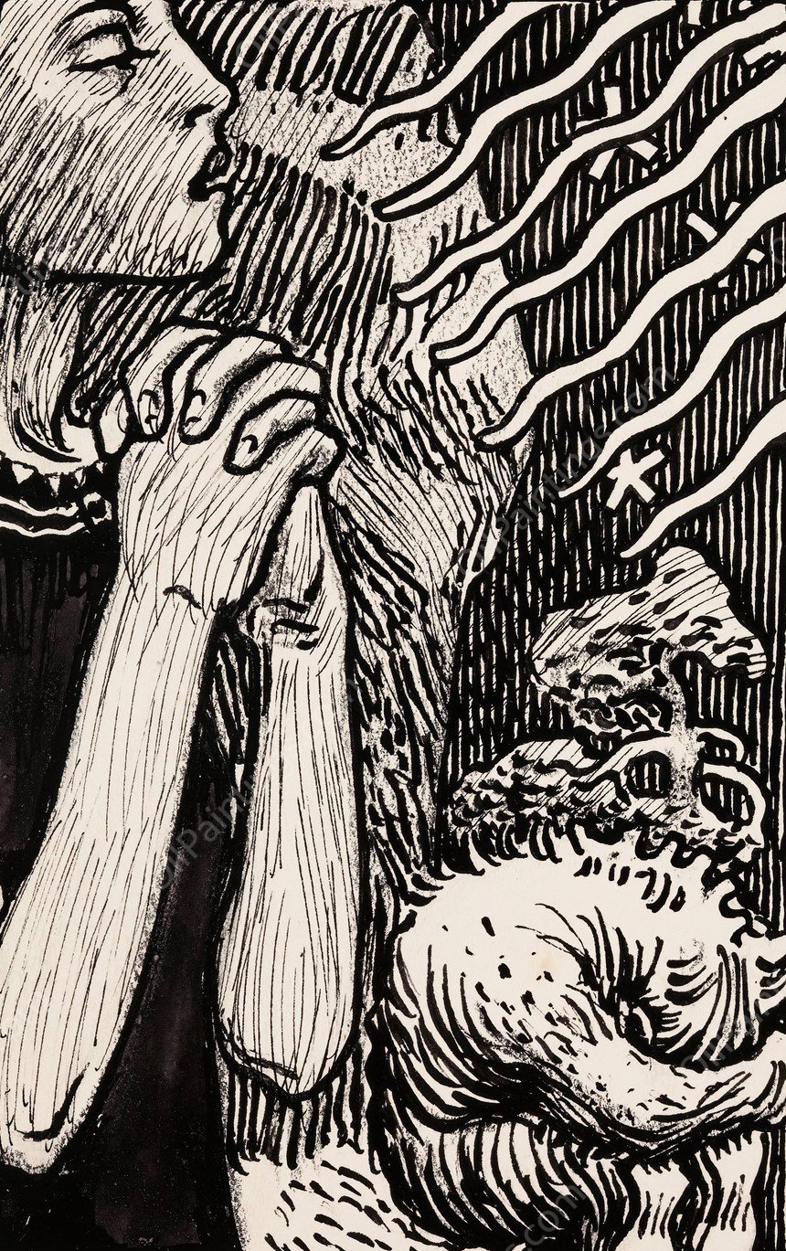 Sketch for the Praying Impene  by Akseli Gallen-Kallela - Hand-Painted Oil Painting Reproduction