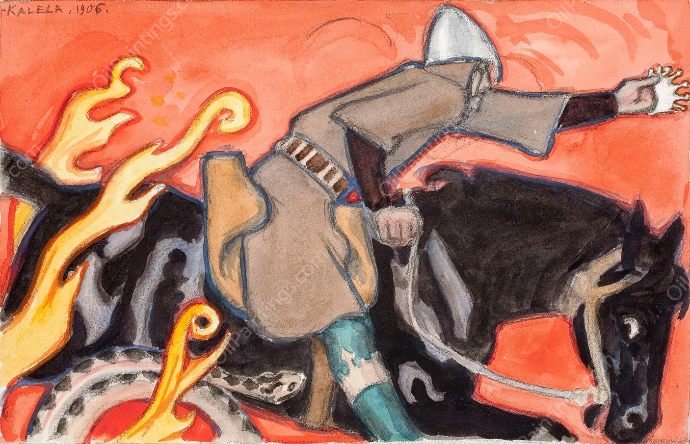 The Knight and the Snake King  by Akseli Gallen-Kallela - Hand-Painted Oil Painting Reproduction