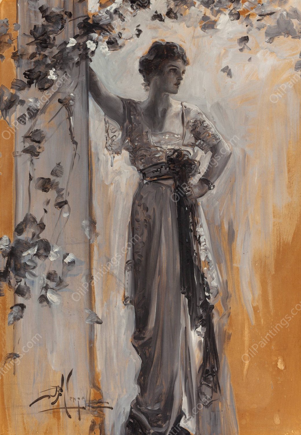 Repose in Garden  by Albert Beck Wenzell - Hand-Painted Oil Painting Reproduction