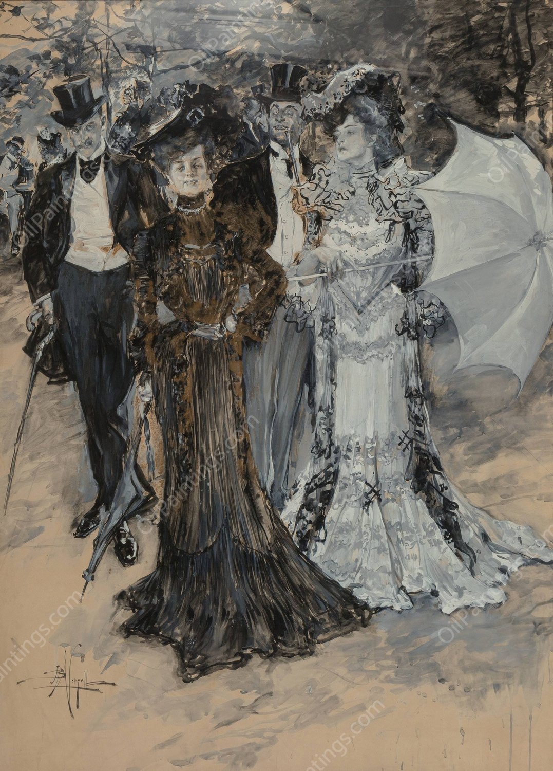 The Promenade by Albert Beck Wenzell - Hand-Painted Oil Painting Reproduction