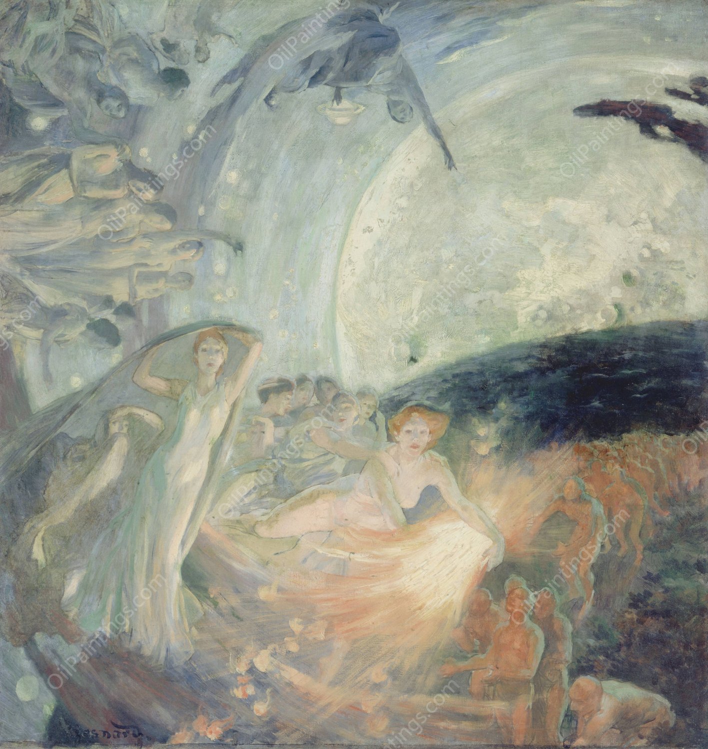 La Verite entrainant les Sciences a sa suite repand sa lumiere sur les hommes  by Albert Besnard - Hand-Painted Oil Painting Reproduction