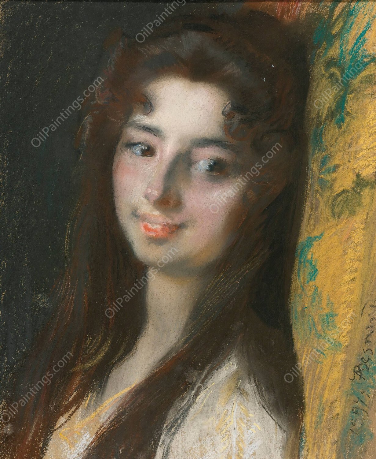 Portrait Of A Lady  by Albert Besnard - Hand-Painted Oil Painting Reproduction