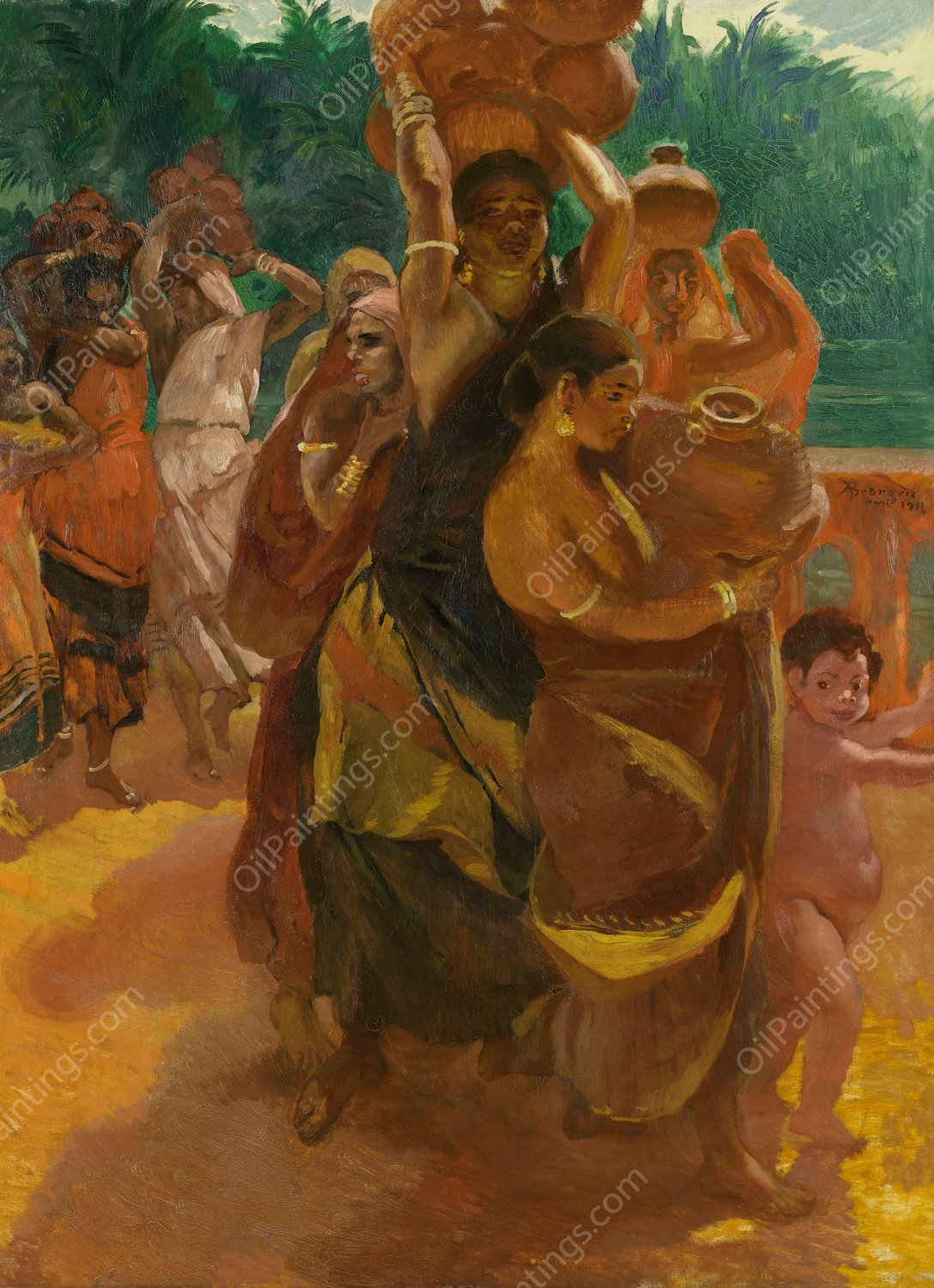 Sur le Pont de Trichinopoly  by Albert Besnard - Hand-Painted Oil Painting Reproduction