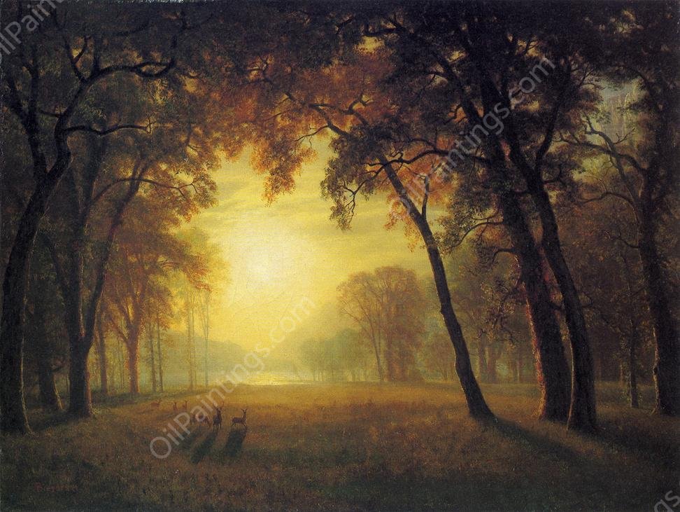 Deer in a Clearing by Albert Bierstadt - Hand-Painted Oil Painting Reproduction