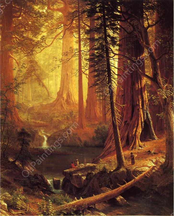 Giant Redwood Trees of California by Albert Bierstadt - Hand-Painted Oil Painting Reproduction