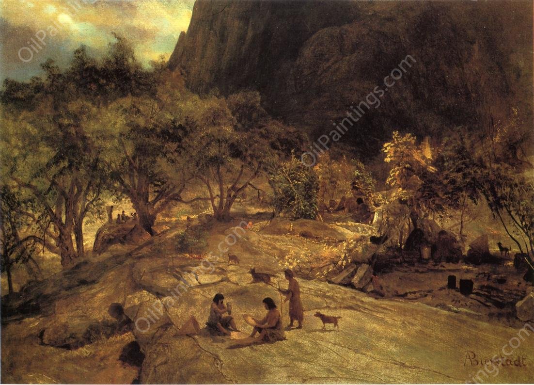 Mariposa Indian Encampment, Yosemite Valley, California by Albert Bierstadt - Hand-Painted Oil Painting Reproduction