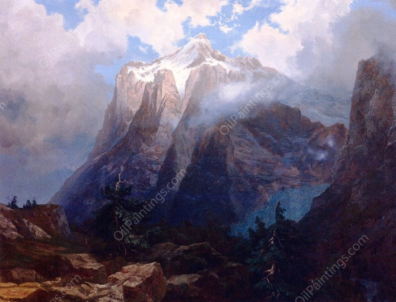 Mount Brewer from King's River Canyon, California by Albert Bierstadt - Hand-Painted Oil Painting Reproduction