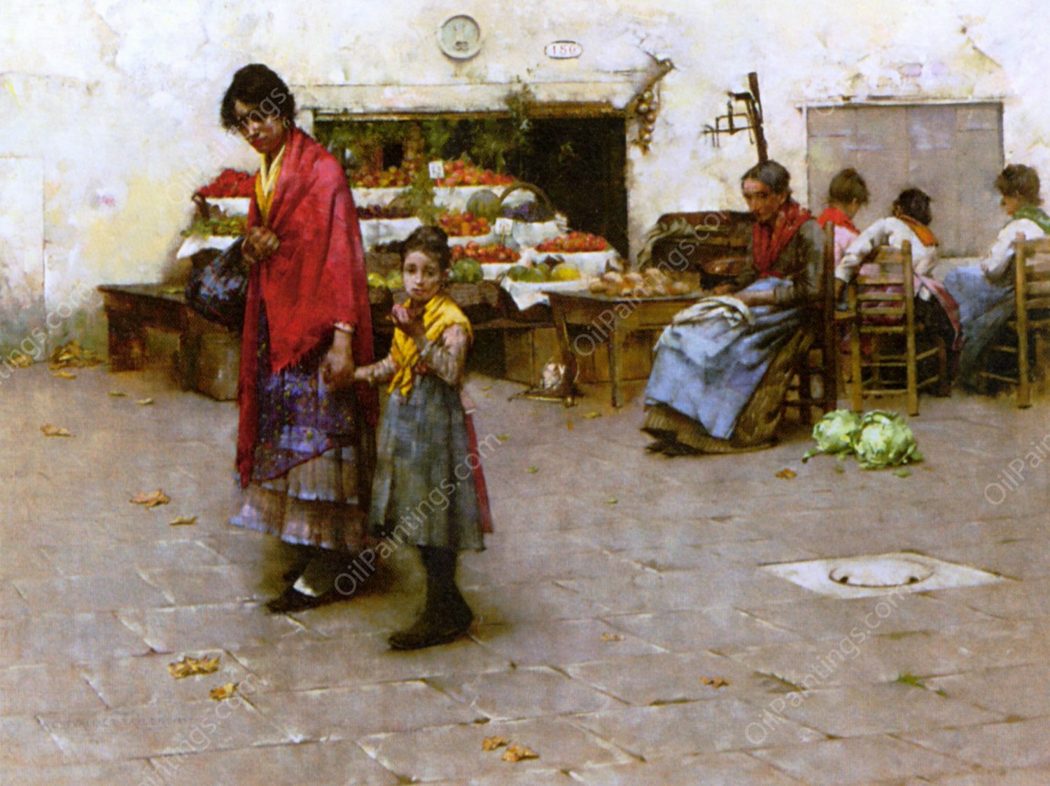 A Day at the Market by Albert Chevallier Tayler - Hand-Painted Oil Painting Reproduction
