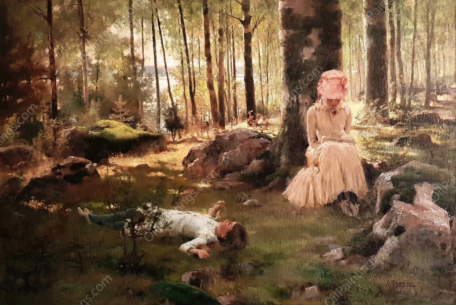 Under the Birches  by Albert Edelfelt - Hand-Painted Oil Painting Reproduction