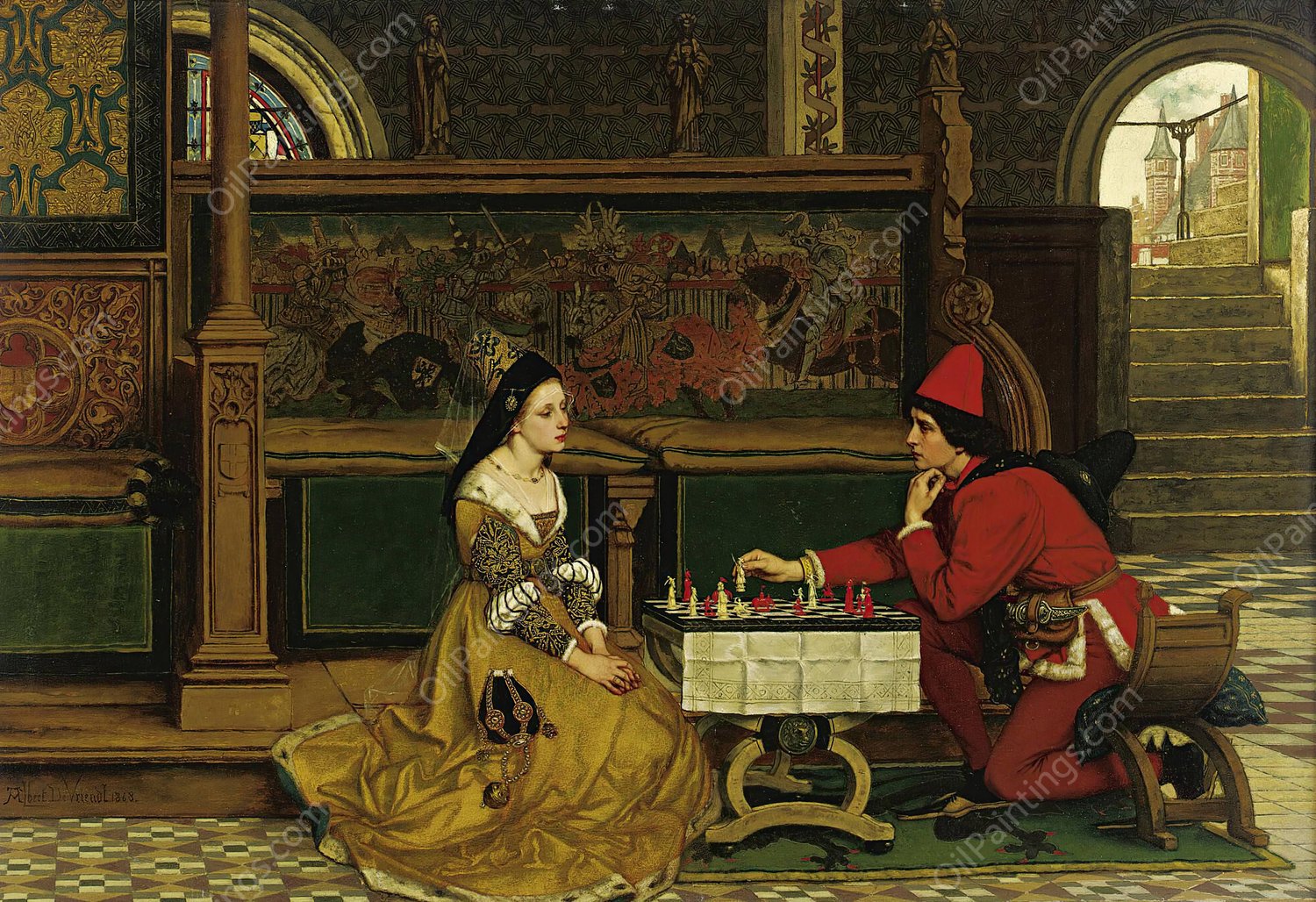 His Move  by Albert Frans Lieven De Vriendt - Hand-Painted Oil Painting Reproduction