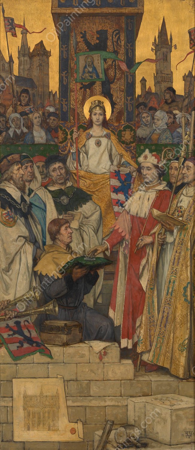 Louis of Male Laying the Foundation Stone of the Town Hall  by Albert Frans Lieven De Vriendt - Hand-Painted Oil Painting Reproduction