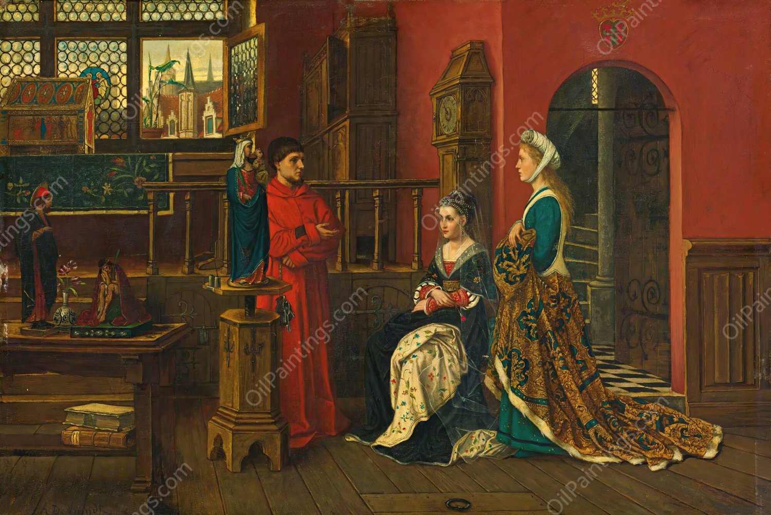 Queen with lady in waiting by Albert Frans Lieven De Vriendt - Hand-Painted Oil Painting Reproduction