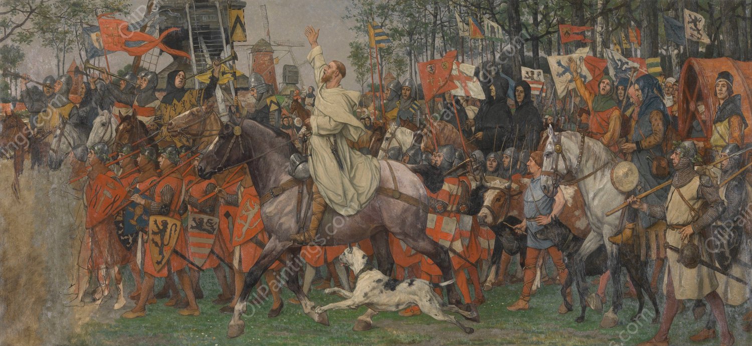 The Victorious Return of Bruges Citizens from the Battle of the Golden Spurs  by Albert Frans Lieven De Vriendt - Hand-Painted Oil Painting Reproduction