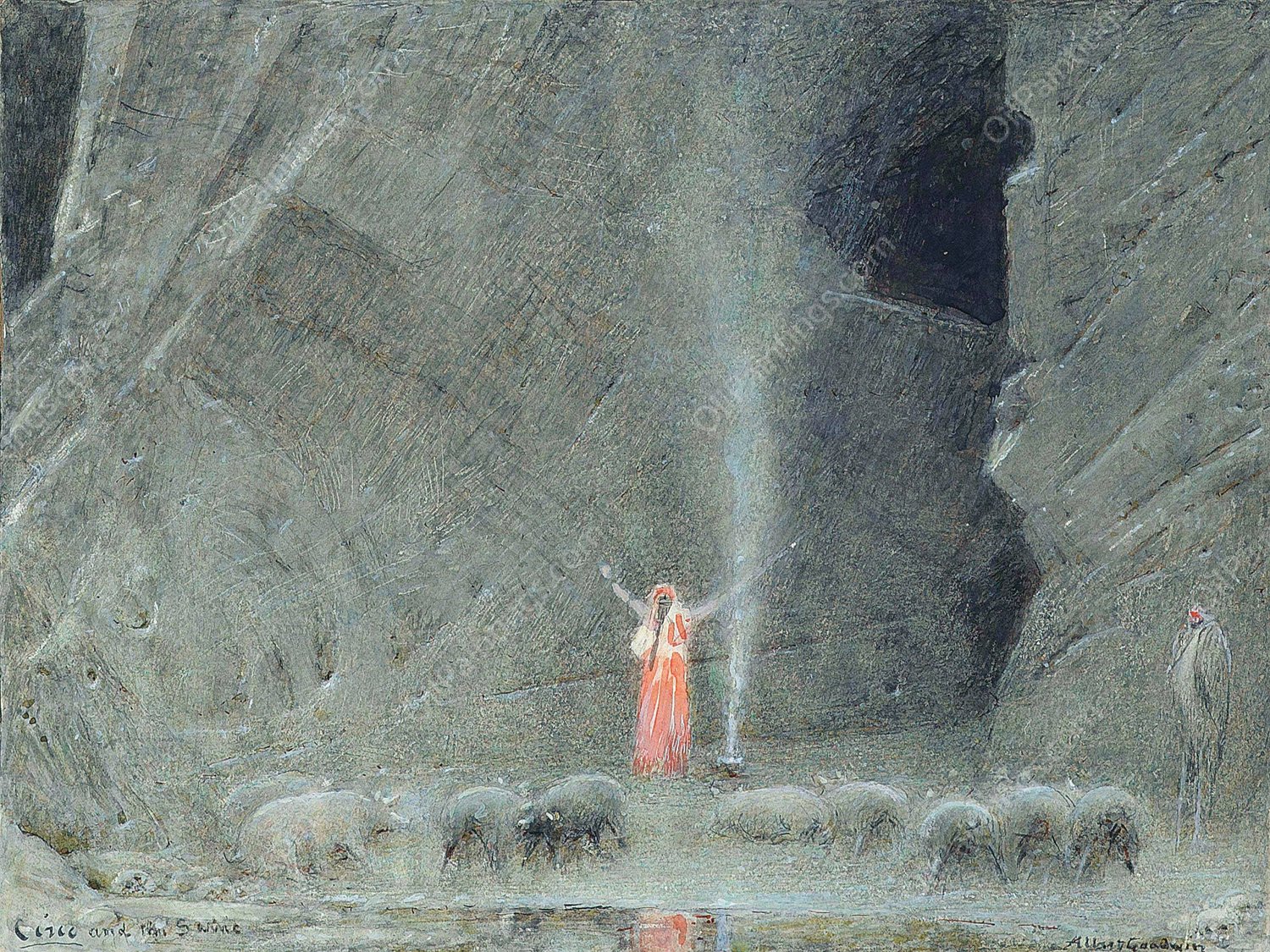 Circe and the Swine by Albert Goodwin - Hand-Painted Oil Painting Reproduction