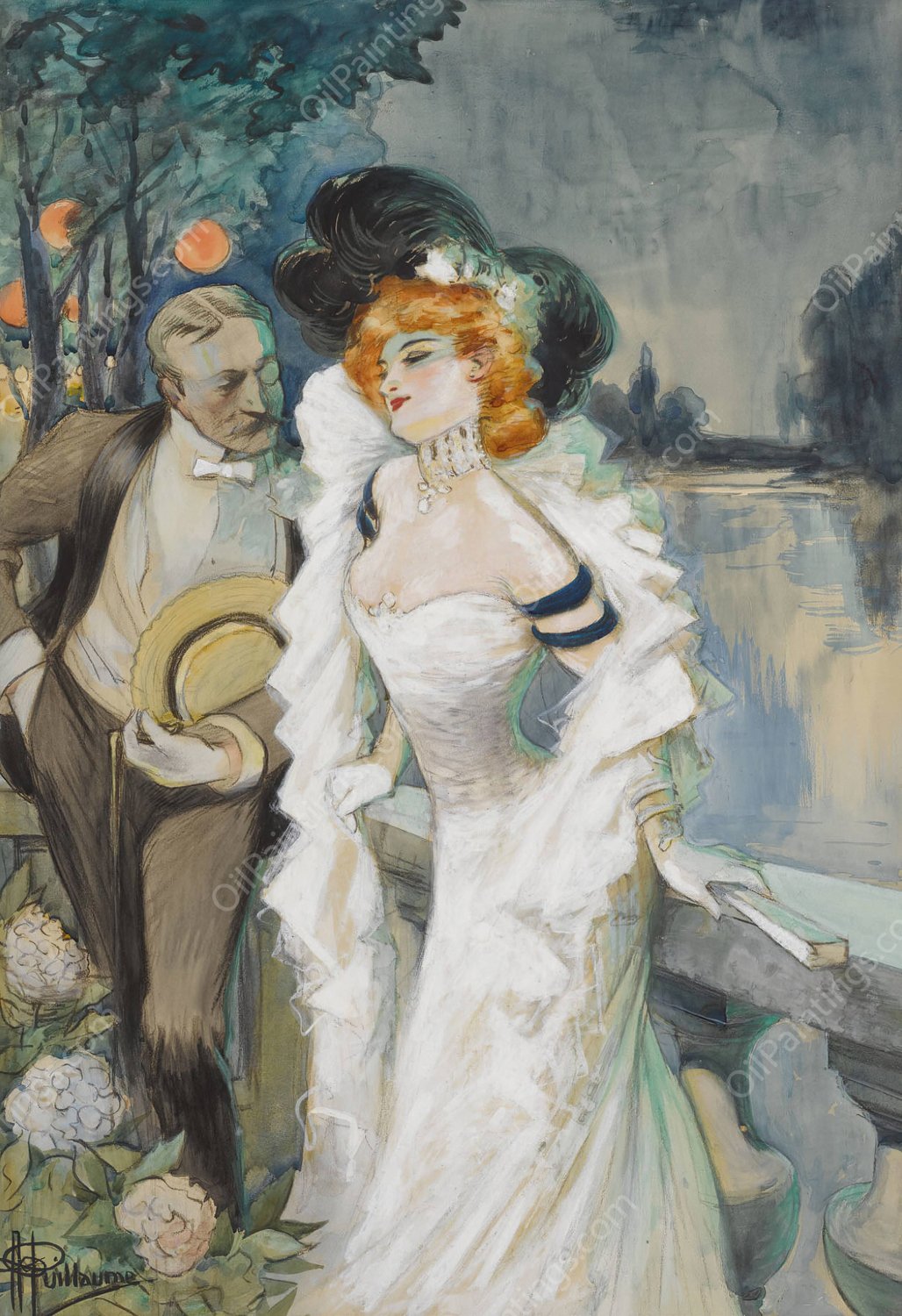 An attractive offer by Albert Guillaume - Hand-Painted Oil Painting Reproduction