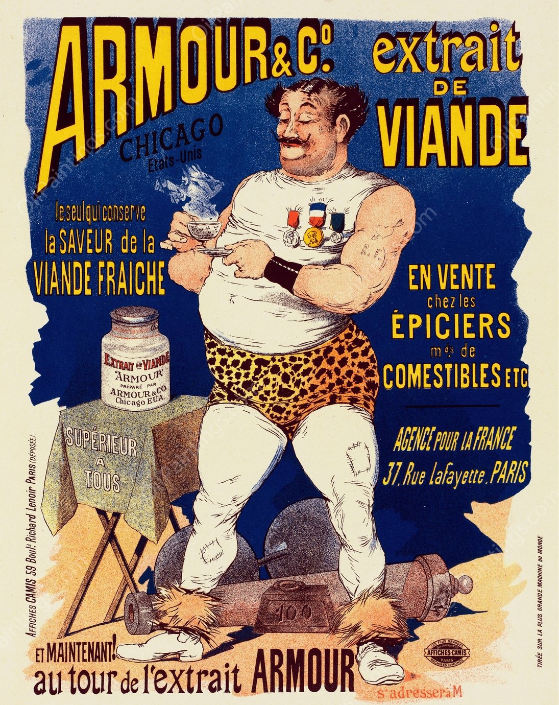 Extrait De Viande Armour  by Albert Guillaume - Hand-Painted Oil Painting Reproduction