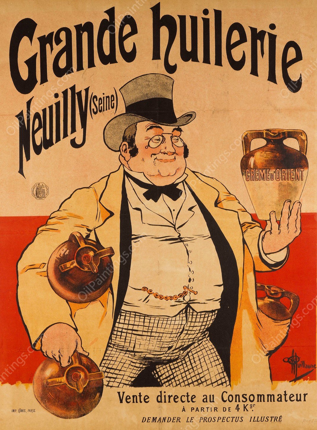 Grande Huilerie Neuilly  by Albert Guillaume - Hand-Painted Oil Painting Reproduction