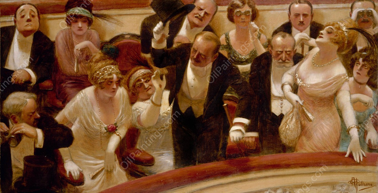 Les Retardataires  by Albert Guillaume - Hand-Painted Oil Painting Reproduction