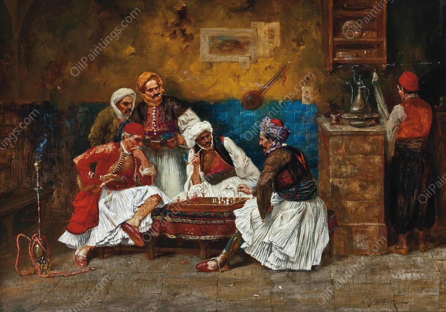 A Game of Chess by Albert Joseph Franke - Hand-Painted Oil Painting Reproduction