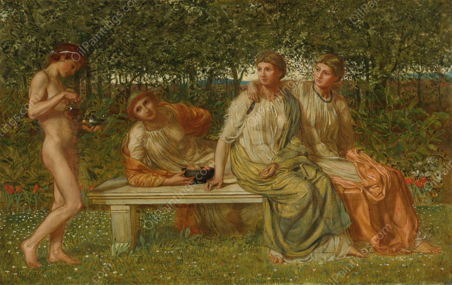 The Marble Seat by Albert Joseph Moore - Hand-Painted Oil Painting Reproduction